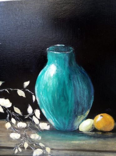 Jenny, Teal vase, acrylic.